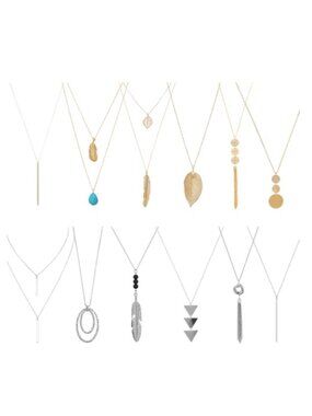 12PCS Long Pendant Necklace Set for Women Y Necklace Jewelry Set | Tassel, Leaf